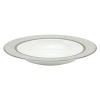 At once formal and festive, the Pearl Beads rim soup bowl sets a celebratory tone in fine bone china wrapped in bands of shimmering platinum. Swirling white dots adds a sense of playfulness to an elegant Lenox dinnerware collection.