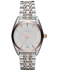 Subtle hint of rose-gold tones create a lasting effect on this Emporio Armani watch. Subtle hint of rose-gold tones create a lasting effect on this Emporio Armani watch.