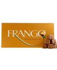 These double milk chocolate chocolates are twice as nice! An extra helping of Frango's famous chocolate is stuffed into every bite to create a doubly rich, deviously delicious piece of milk chocolate. Each one-pound box contains 45-pieces. These double milk chocolate chocolates are twice as nice! An extra helping of Frango's famous chocolate is stuffed into every bite to create a doubly rich, deviously delicious piece of milk chocolate. Each one-pound box contains 45-pieces.