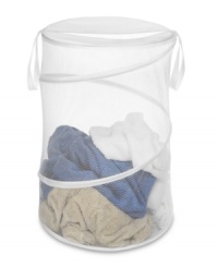 Dirty clothes find a home off the floor in this spacious hamper. The collapsible mesh design with carrying straps makes it easy to take this storehouse of yesterday's clothes from your bedroom straight to the laundry room. Dirty clothes find a home off the floor in this spacious hamper. The collapsible mesh design with carrying straps makes it easy to take this storehouse of yesterday's clothes from your bedroom straight to the laundry room.
