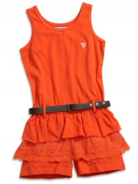 GUESS Kids Girls Little Girl Belted Romper, ORANGE (6X) GUESS Kids Girls Little Girl Belted Romper, ORANGE (6X)