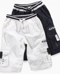 Aye, aye captain. He'll have a take-charge attitude in these stylish, nautical cargo shorts from Guess. Aye, aye captain. He'll have a take-charge attitude in these stylish, nautical cargo shorts from Guess.