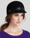 Aqua gives this equestrian-style cap a modern update with matte leather trim above the short brim.
