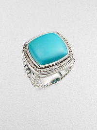 From the Albion Collection. A classic Yurman design, offering a smooth cushion of brilliant turquoise, framed in diamonds, on a split cable band of sterling silver.Diamonds, 0.48 tcw Turquoise Sterling silver About 1 square Imported From the Albion Collection. A classic Yurman design, offering a smooth cushion of brilliant turquoise, framed in diamonds, on a split cable band of sterling silver.Diamonds, 0.48 tcw Turquoise Sterling silver About 1 square Imported