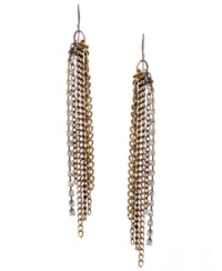 Ropes and chains. Haskell's mixed metal earrings are plated with brass and feature multiple gold-tone chains and beads with crystal cup chain accents and a gold-tone ear wire. Approximate drop: 3-3/4 inches.