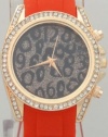 Mark Naimer Animal Trend Leopard Print Watch Rhinestone on Bezel Rose Gold Case N Red Rubber Band