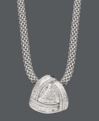 Add polish and sparkle to your neckline in chic triangular design. Necklace features multitudes of sparkling diamonds (1 ct. t.w.) in an intricate sterling silver setting. Approximate length: 15-1/2 inches. Approximate drop: 1 inch. Add polish and sparkle to your neckline in chic triangular design. Necklace features multitudes of sparkling diamonds (1 ct. t.w.) in an intricate sterling silver setting. Approximate length: 15-1/2 inches. Approximate drop: 1 inch.