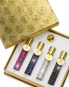 What woman wouldn't adore having her daily choice of four Swarovski pavé-studded pocket sprays-one in glistening fuchsia (Chinatown), one in cobalt blue (Nuits de Noho), one in silver-crystal (the Scent of Peace), and one in black (Bond No.