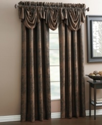 A distressed, yet supremely elegant effect is captured in the Provocateur window valance from Croscill. Melding traditional draping with a modern, edgy print, this valance is ideal for any room. A distressed, yet supremely elegant effect is captured in the Provocateur window valance from Croscill. Melding traditional draping with a modern, edgy print, this valance is ideal for any room.