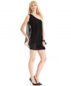 Striped sequins and a dramatic chiffon overlay makes this MM Couture one-shoulder dress a glam pick for a party look!