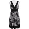 Black & White Leopard Paisley Print Empire Waist Knee Length Sun Dress