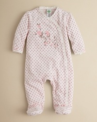 Rendered in the softest velour, this pretty polka dot footie promises sweet style and total comfort for your new arrival. Rendered in the softest velour, this pretty polka dot footie promises sweet style and total comfort for your new arrival.