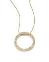 THE LOOKEternity circle pendant.05 tcw diamond accents14k yellow gold settingSpring ring closureTHE MEASUREMENTDiameter, about 1Length, about 15.5ORIGINImported