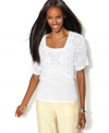 INC elevates this petite shrug with rhinestone studding and beading for extra sparkle. The open knit and cropped fit make it a perfect layer for spring.