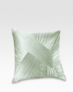 Inspired by a richly embroidered antique textile, this elegant accent pillow offers origami-like patterns of pleating to complement the Harmoni collection.Tailored diagonal pleating16 X 16Removable cover60% cotton/40% silkFill: 95% feathers/5% downDry cleanImported