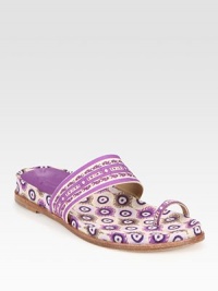 Retro-chic print and a unique toe ring enliven this super-comfy linen flat. Printed linen upperLinen liningLeather solePadded insoleImportedOUR FIT MODEL RECOMMENDS ordering true size. Retro-chic print and a unique toe ring enliven this super-comfy linen flat. Printed linen upperLinen liningLeather solePadded insoleImportedOUR FIT MODEL RECOMMENDS ordering true size.