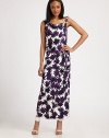 A vibrant starburst print higlights soft silk jersey in a comely boatneck shift.Draped boatneckShoulder strap wider on one sideFlat frontSelf-beltMock wrap skirtAbout 37 from natural waistSilkDry cleanImportedModel shown is 5'10 (177cm) wearing US size 4.