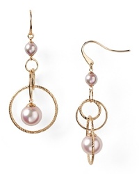 Pearl earrings are a classic choice, yet Majorica gives them a modern spin. With contemporary gold loops and rosy drops, this pair is pretty-polished.