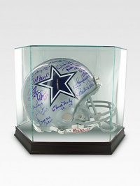 The Dallas Cowboys of the 1970s and early 1980s were known as America's Team, winning five NFC Championships and two Super Bowls in the 1970s. This authentic full-size Dallas Cowboys helmet has been hand-signed by 30 Cowboys legends, among them five Hall of Famers. The Dallas Cowboys of the 1970s and early 1980s were known as America's Team, winning five NFC Championships and two Super Bowls in the 1970s. This authentic full-size Dallas Cowboys helmet has been hand-signed by 30 Cowboys legends, among them five Hall of Famers.