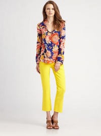 A brightly-colored, brushstroke print in lightweight cotton. Split neck with stand collarLong sleeves with split cuffsPull-on styleAbout 25½ from shoulder to hemCottonDry cleanImported Model shown is 5'9½ (176cm) wearing US size 4. A brightly-colored, brushstroke print in lightweight cotton. Split neck with stand collarLong sleeves with split cuffsPull-on styleAbout 25½ from shoulder to hemCottonDry cleanImported Model shown is 5'9½ (176cm) wearing US size 4.