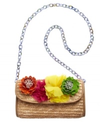 Now this is what we call flower power. Multicolored oversized flowers grace the front of this fun-loving Betsey Johnson straw clutch for a warm-weather style you'll take from day into night. Now this is what we call flower power. Multicolored oversized flowers grace the front of this fun-loving Betsey Johnson straw clutch for a warm-weather style you'll take from day into night.