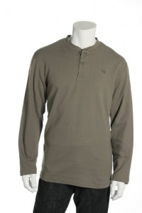 Club Room Olive Herringbone Buttoned Collar Long Sleeve Henley Button Front Shirt