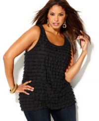 Get a top tier look this spring with INC's sleeveless plus size top, featuring a ruffled finish. Get a top tier look this spring with INC's sleeveless plus size top, featuring a ruffled finish.