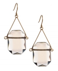 The epitome of sheer elegance. Kenneth Cole New York earrings feature smoky glass stone drops suspended from delicate chains. Setting crafted in worn gold tone mixed metal. Approximate drop: 1-1/2 inches.
