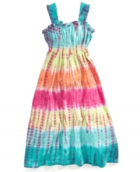 Awash in color. She can wear all the colors of the rainbow from head to toe in this flowing tie-dye maxi dress from Flapdoodles. Awash in color. She can wear all the colors of the rainbow from head to toe in this flowing tie-dye maxi dress from Flapdoodles.