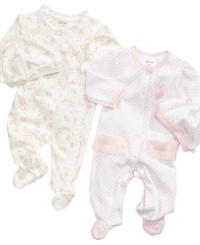She's all girl. Everyone will know she's a little lady in one of these sweet, ruffly footed coveralls from Little Me. She's all girl. Everyone will know she's a little lady in one of these sweet, ruffly footed coveralls from Little Me.
