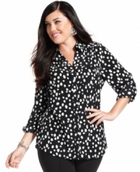 Snag a spot-on work look with Style&co.'s long sleeve plus size shirt, highlighted by a polka-dot print! Snag a spot-on work look with Style&co.'s long sleeve plus size shirt, highlighted by a polka-dot print!