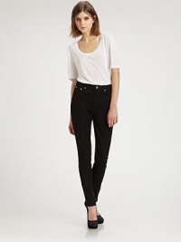 Slim-fit stretch denim hugs the body in a sophisticated high-rise silhouette finished with edgy zips at the hem.THE FITSkinny fitRise, about 11Inseam, about 29THE DETAILSZip flyFive-pocket style98% cotton/2% elastaneMachine washImportedModel shown is 5'10 (177cm) wearing US size 4. Slim-fit stretch denim hugs the body in a sophisticated high-rise silhouette finished with edgy zips at the hem.THE FITSkinny fitRise, about 11Inseam, about 29THE DETAILSZip flyFive-pocket style98% cotton/2% elastaneMachine washImportedModel shown is 5'10 (177cm) wearing US size 4.