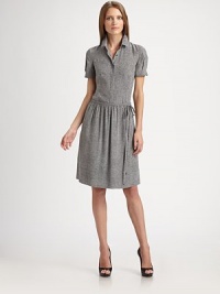 Supple silk in a chic mini-dot pattern, tailored in a feminine silhouette.Modified point collarConcealed button frontShort puffed sleeves with button cuffsAbout 23 from shoulder to hemSilkDry cleanImported of Swiss fabricModel shown is 5'10 (177cm) wearing US size 4. Supple silk in a chic mini-dot pattern, tailored in a feminine silhouette.Modified point collarConcealed button frontShort puffed sleeves with button cuffsAbout 23 from shoulder to hemSilkDry cleanImported of Swiss fabricModel shown is 5'10 (177cm) wearing US size 4.