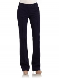 THE LOOKFlat-front styleNarrow waistband with belt loops and button closureFront zipperSide pocketsPintucked seams at legsBack button welt pocketTHE FITRise, about 11Inseam, about 34THE MATERIAL70% cotton/30% woolCARE & ORIGINDry cleanMade in Italy THE LOOKFlat-front styleNarrow waistband with belt loops and button closureFront zipperSide pocketsPintucked seams at legsBack button welt pocketTHE FITRise, about 11Inseam, about 34THE MATERIAL70% cotton/30% woolCARE & ORIGINDry cleanMade in Italy