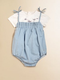 A sweet and stylish little one-piece with a pleated bodice and shoulder ties.SquareneckSleeveless with shoulder tiesBack zipperPleated bodice98% cotton/2% elastaneMachine washImported A sweet and stylish little one-piece with a pleated bodice and shoulder ties.SquareneckSleeveless with shoulder tiesBack zipperPleated bodice98% cotton/2% elastaneMachine washImported
