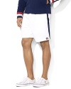 In celebration of the 2012 Olympic Games, a classic-fitting short in breathable cotton mesh is adorned with bold side stripes and athletic-inspired embroidery.