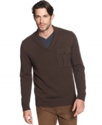 Layer up with luxury and this handsome 100% cotton, shawl-collar sweater from Marc New York. Layer up with luxury and this handsome 100% cotton, shawl-collar sweater from Marc New York.