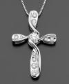 A classic cross pendant updated with a beautiful twist, by Sirena. Featuring round-cut diamonds (1/4 ct. t.w.) set in 14k white gold. Approximate length: 18 inches. Approximate drop: 1 inch.