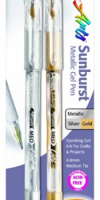 Pentel Arts Sunburst Metallic Gel Pen, Medium Line, Permanent, Gold and Silver Ink, 2 Pack (K908BPXZ)