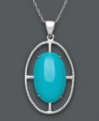 A touch of color. An oval-shaped turquoise stone (12 mm x 20 mm) attracts attention in a pretty, sterling silver setting. Approximate length: 18 inches. Approximate drop: 1-1/2 inches.