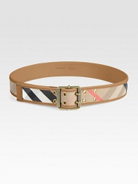 An iconic pattern on cotton with supple leather accents and an antique-finished metal buckle. Width, about 1.5Made in Italy An iconic pattern on cotton with supple leather accents and an antique-finished metal buckle. Width, about 1.5Made in Italy