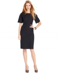 T Tahari's sheath is extra chic with a full-length, ribbon-trimmed exposed zipper at the back and seamed details at the waist. T Tahari's sheath is extra chic with a full-length, ribbon-trimmed exposed zipper at the back and seamed details at the waist.