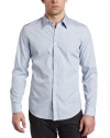 Calvin Klein Sportswear Men's Slim Fit Longsleeve Mini Stripe Shirt, Light Blue, Small