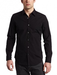 Calvin Klein Sportswear Men's Slim Fit Long Sleeve Mini Stripe Shirt, Black, Small Calvin Klein Sportswear Men's Slim Fit Long Sleeve Mini Stripe Shirt, Black, Small