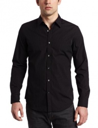 Calvin Klein Sportswear Men's Slim Fit Long Sleeve Mini Stripe Shirt, Black, Small