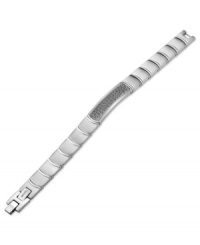 Stylish and sophisticated, this unique men's bracelet is crafted in stainless steel and titanium with ion plating. It features a unique center station with rhinoceros skin texture. Bracelet features an extra extension link that can be removed or added to the end of the bracelet. Approximate length: 8-1/2 inches + 1/2-inch extender. Stylish and sophisticated, this unique men's bracelet is crafted in stainless steel and titanium with ion plating. It features a unique center station with rhinoceros skin texture. Bracelet features an extra extension link that can be removed or added to the end of the bracelet. Approximate length: 8-1/2 inches + 1/2-inch extender.