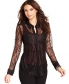 Sheer lace is oh-so hot for fall! Get the look with this GUESS blouse that's perfect for layering!