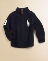 A timeless full-zip knit cotton sweater is updated with a heritage-inspired Big Pony.MockneckLong sleevesFull-zip frontRibbed cuffs and hemCottonMachine washImported