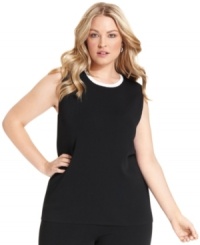 A knit shell makes a cozier alternative to a dress shirt or blouse. Wear Calvin Klein's plus size version with the coordinating colorblocked cardigan or try it with other pieces already in your closet. A knit shell makes a cozier alternative to a dress shirt or blouse. Wear Calvin Klein's plus size version with the coordinating colorblocked cardigan or try it with other pieces already in your closet.