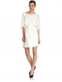 THE LOOKDraped scoopneckThree-quarter length bishop sleevesSplit-seam details at three-quarter length sleevesElastic cuffsGathered, elastic waistSelf tie at waistScoop backFlared bottom hemTHE FITAbout 38 from shoulder to hemTHE MATERIALSilkFully linedCARE & ORIGINDry cleanImportedModel shown is 5'10 (177cm) wearing US size 4. THE LOOKDraped scoopneckThree-quarter length bishop sleevesSplit-seam details at three-quarter length sleevesElastic cuffsGathered, elastic waistSelf tie at waistScoop backFlared bottom hemTHE FITAbout 38 from shoulder to hemTHE MATERIALSilkFully linedCARE & ORIGINDry cleanImportedModel shown is 5'10 (177cm) wearing US size 4.